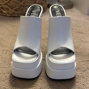 White Platform Mules